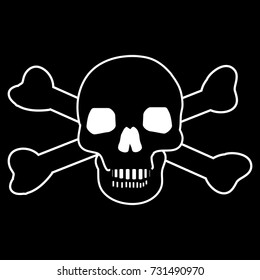 Skull with  Crossbones Icon Symbol Design. Vector illustration of skull isolated on black background. Halloween graphic.