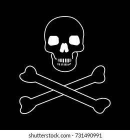 Skull with  Crossbones Icon Symbol Design. Vector illustration of skull isolated on black background. Halloween graphic.