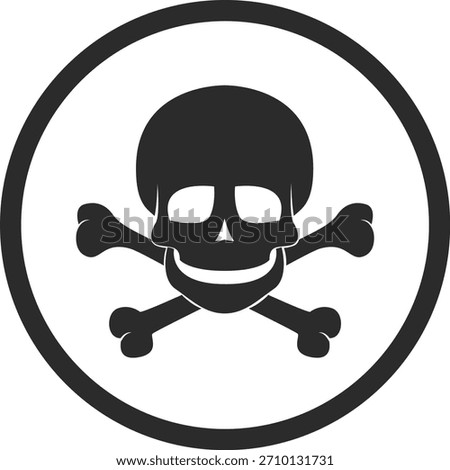 Skull and crossbones icon symbol on perfect for Unsuitable materials. evil looking horror skull. clean background. Death symbol, danger or poison icon. vector, tattoo, halloween, poisonous, deadly