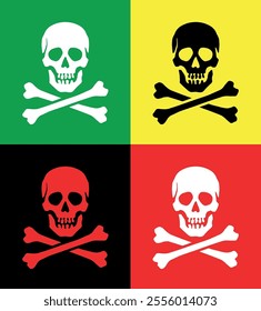 Skull and crossbones icon. Symbol of poison and danger. Pirate flag attribute. Human skull.