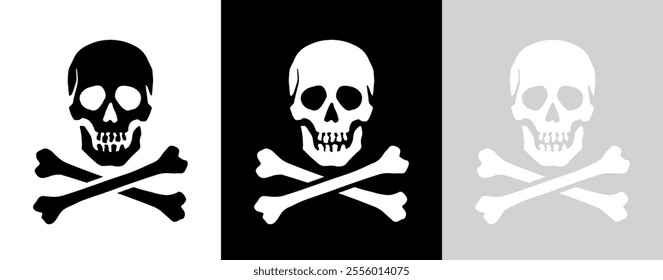 Skull and crossbones icon. Symbol of poison and danger. Pirate flag attribute. Human skull.