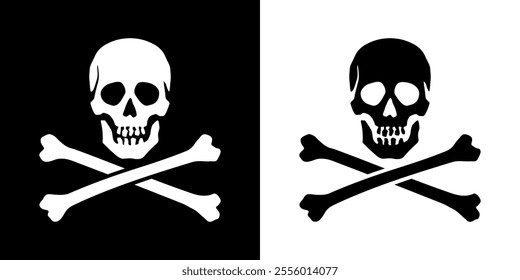 Skull and crossbones icon. Symbol of poison and danger. Pirate flag attribute. Human skull.