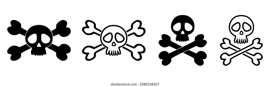 skull with crossbones icons vector set . Flat style vector illustration isolated design. Hand drawn design.