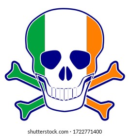 Skull and crossbones with the Irish flag sign over a white background