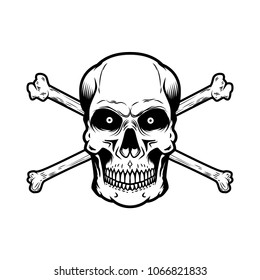 Skull with crossbones isolated on white background. Design element for poster, card, t shirt. Vector illustration