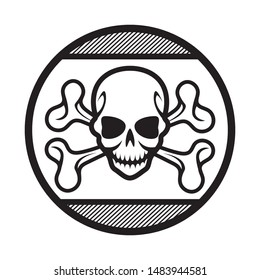 Skull with crossbones isolated on white background. Design element for poster, card, t shirt. Icon of poison from skill and bones. Thin circle design. Vector illustration