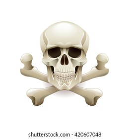 Skull crossbones isolated on white photo-realistic vector illustration