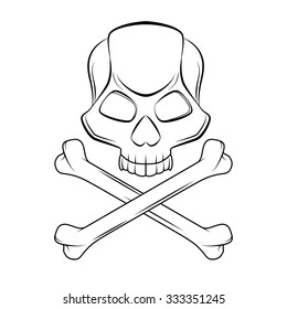 Skull and crossbones isolated outline on white background