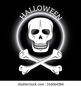 Skull and crossbones,  isolated over black background.  Vector illustration. 