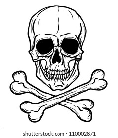 Skull with Crossbones isolated over white background. Vector illustration. Freehand drawing.