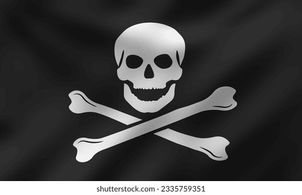 Skull and Crossbones, Jolly Roger, Pirate’s Waving Flag, Vector Illustration