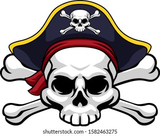 A skull and crossbones jolly roger wearing a pirate hat which also has a cross bones on it svg
