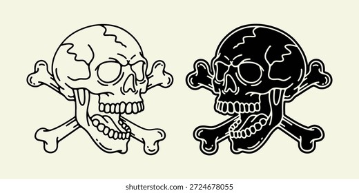 Calavera y huesos cruzados Ilustración vectorial de arte y plantilla