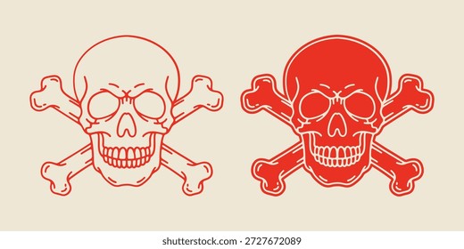 Skull and Crossbones Line Art und Schablone Vektorgrafik	