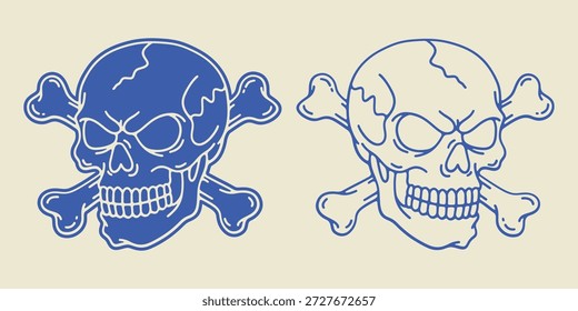 Skull and Crossbones Line Art und Schablone Vektorgrafik