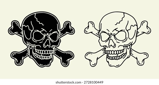 Skull and Crossbones Line Art und Schablone Vektorgrafik	