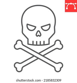 Skull and crossbones line icon, halloween and bone, skull vector icon, vector graphics, editable stroke outline sign, eps 10.