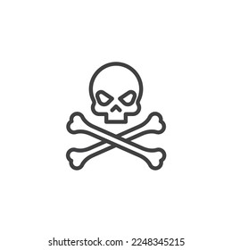 Skull and crossbones line icon. linear style sign for mobile concept and web design. Pirate skull outline vector icon. Death symbol, logo illustration. Vector graphics