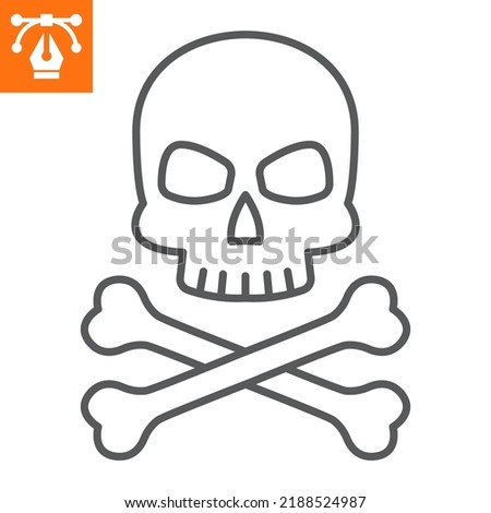 Skull and crossbones line icon, outline style icon for web site or mobile app, halloween and danger, bone vector icon, simple vector illustration, vector graphics with editable strokes.