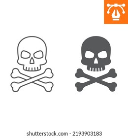 Skull and crossbones line and solid icon, outline style icon for web site or mobile app, halloween and danger, bone vector icon, simple vector illustration, vector graphics with editable strokes.