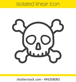 Skull with crossbones linear icon. Death sign. Thin line illustration. Poison danger contour symbol. Vector isolated outline drawing