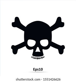 Skull and crossbones - a mark of the danger warning. Vector Illustration. Icon isolated on white background