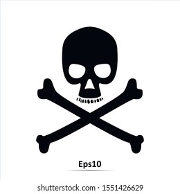 Skull and crossbones - a mark of the danger warning. Vector Illustration. Icon isolated on white background