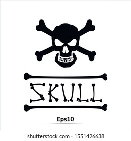 Skull and crossbones - a mark of the danger warning. Vector Illustration. Icon isolated on white background
