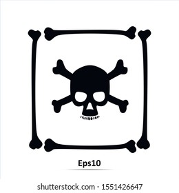 Skull and crossbones - a mark of the danger warning. Vector Illustration. Icon isolated on white background