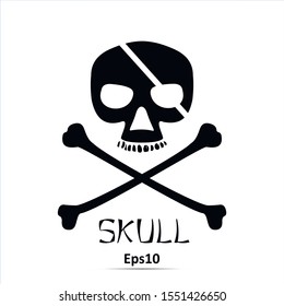 Skull and crossbones - a mark of the danger warning. Vector Illustration. Icon isolated on white background