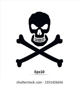 Skull and crossbones - a mark of the danger warning. Vector Illustration. Icon isolated on white background