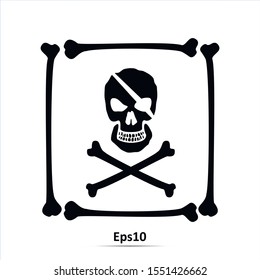Skull and crossbones - a mark of the danger warning. Vector Illustration. Icon isolated on white background