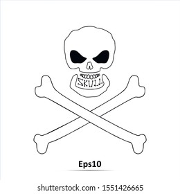 Skull and crossbones - a mark of the danger warning. Vector Illustration. Icon isolated on white background