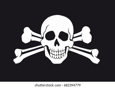 skull and crossbones on a black background Pirate symbol Jolly Roger