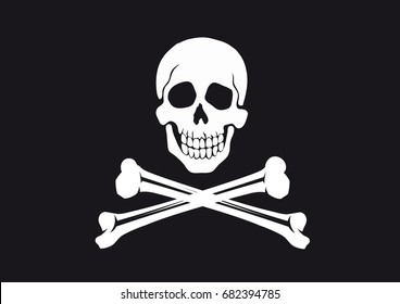 skull and crossbones on a black background Pirate symbol Jolly Roger