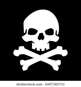 Skull and crossbones on a dark background.