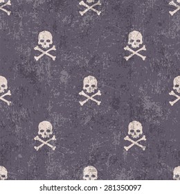 Skull and crossbones on grunge background. Vector seamless pattern