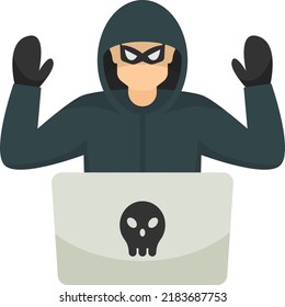 Skull and crossbones on a laptop screen vector icon design, White Collar Crime symbol, Computer crime Sign, security breakers stock illustration, Spam and cybercrime Concept