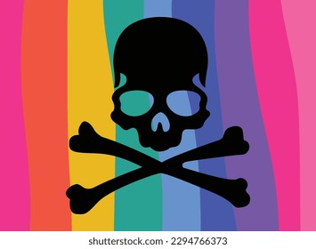 skull and crossbones on rainbow pride background in flat style