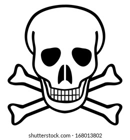 Skull and crossbones on white background - vector illustration.