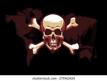 skull with crossbones on the world map