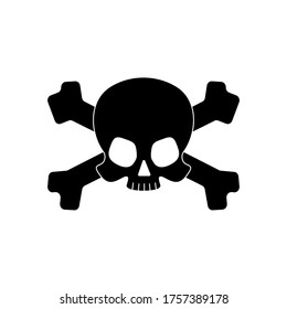 Skull with crossbones overlaped silhouette isolated on white background. Vector illustration.
