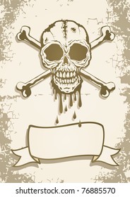 Skull and crossbones painted on old paper