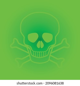 Calavera y huesos cruzados en verde pálido sobre un fondo verde descolorido