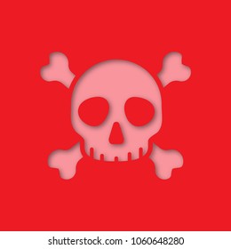 Skull and crossbones paper cut out icon. Danger sign. Poison. Vector silhouette isolated illustration