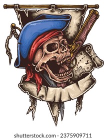 A skull and crossbones is a picture of a human skull above a pair of crossed bones which warns of death or danger. It used to appear on the flags of pirate ships and is now sometimes found on containe