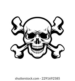 Skull and crossbones pirate cheerful. Vector illustration