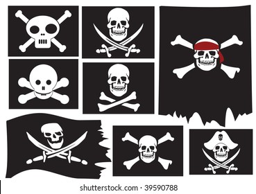 Skull and crossbones. Pirate flags. Vector illustration