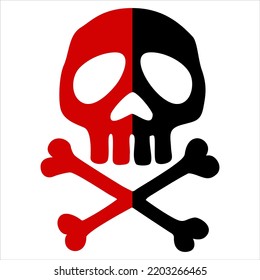 Skull and crossbones, pirate, red and black, colors of anarchy, vector, isolated