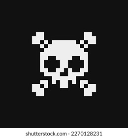 Skull crossbones pixel art style icon, isolated abstract vector illustration. Design for stickers, logo, web and mobile app. Print for clothes.